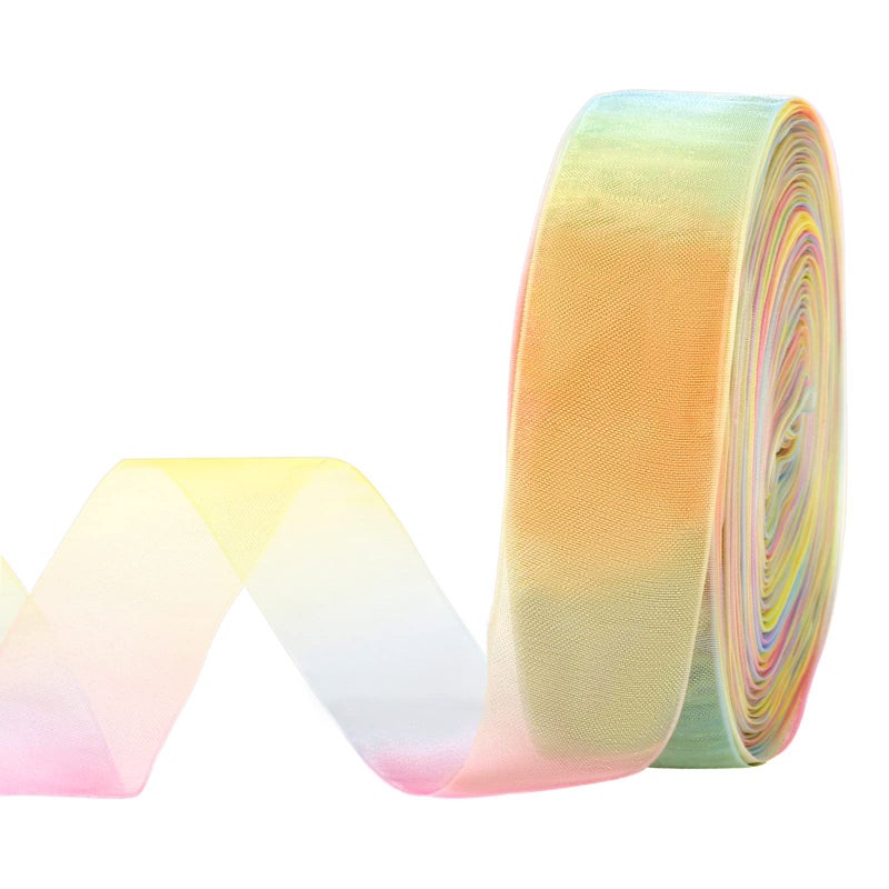 MOLSHINE 50yd Sheer Organza Ribbon, Premium Quality Shimmer Ribbons, Chiffon Band - Rainbow Seven Colors(Light Rainbow) (1" (25mm)) - Image 1